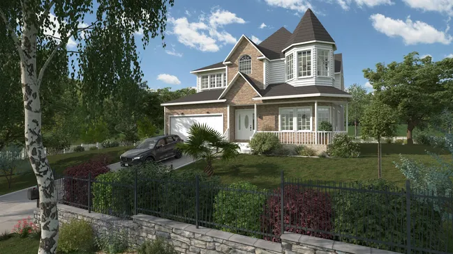 3D rendering of a victorian house facade created with Cedreo
