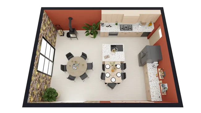 Plano en 3D de la cocina diseñado con Cedreo