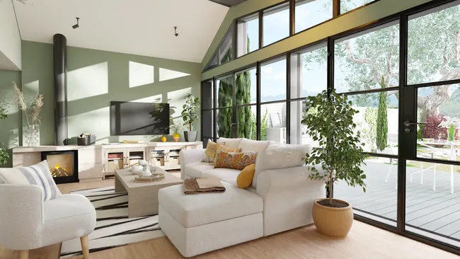 Renderización 3D de un salón realizada con Cedreo