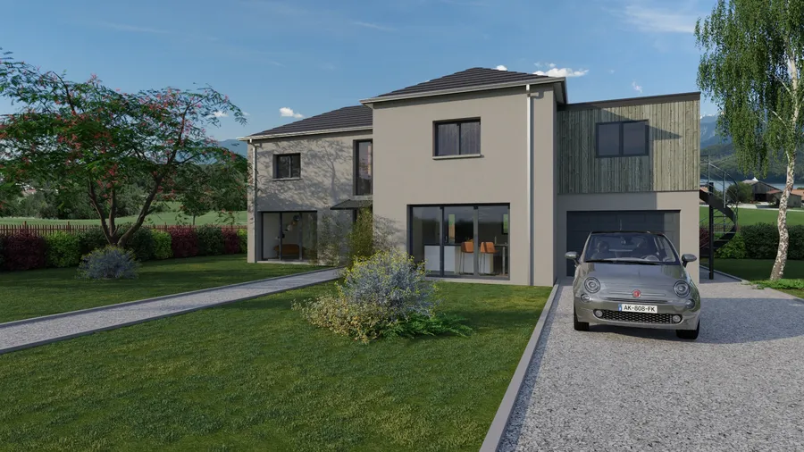 rendu 3d d'une extension au dessus du garage avec entrée indépendante réalise avec Cedreo
